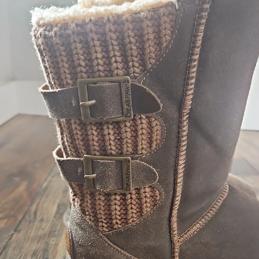 BearPaw Women's Sherpa Lined Warm‎ Winter Boots W/ Knit And Buckle Accents